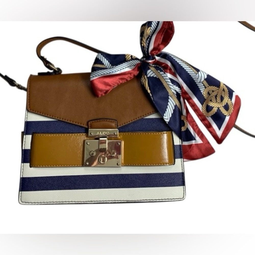 Aldo White and Navy Striped Crossbody Bag